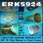 ERK5924-F Rebuild Kit Massey Ferguson MF 35 Tractor Perkins 3-152 Engine w Cast Liner
