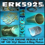 ERK5925-B Rebuild Kit Massey Ferguson MF 148 154 254 250 550 Tractor Perkins 3-152D Engine w 4-Ring Piston