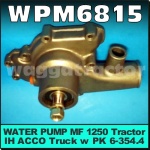 WPM6815 Water Pump Massey Ferguson MF 1250 Tractor and MF 750 760 850 860 Header all with Perkins 6-354 6-372 Engine, International IH ACCO-B ACCO-C Truck with Perkins 6-354.2 Engine, all with two hose connections, and separate t/stat hsng